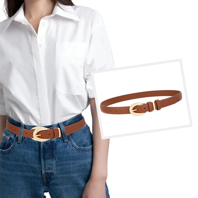 Alt view image 4 of 5 - LEEXTON Womens Belts for Jeans Pants Leather Belt Dresses Fashion Gold Buckle Ladies Belt