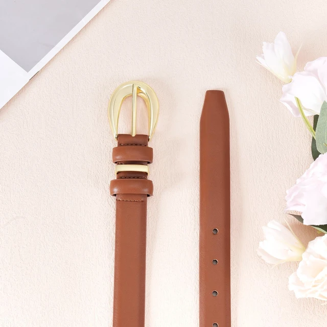 Alt view image 5 of 5 - LEEXTON Womens Belts for Jeans Pants Leather Belt Dresses Fashion Gold Buckle Ladies Belt