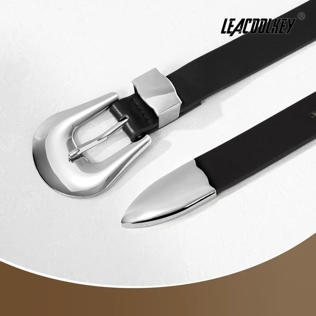 Alt view image 4 of 6 - Women Leather Belt Ladies Faux Leather Belt for Jeans Dress Fashion Silver Gold Buckle Waist Belt