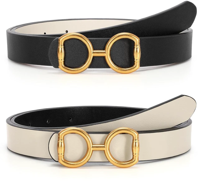 Main image of TRIWORKS Women Reversible Leather Belt for Jeans Pants,Fashion Gold Buckle Ladies Dress BeltB-Black/Beige
