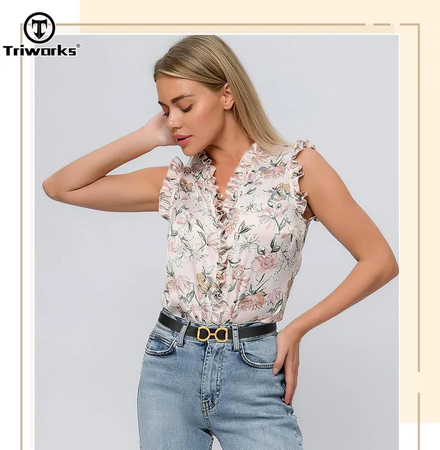 Alt view image 3 of 7 - TRIWORKS Women Reversible Leather Belt for Jeans Pants,Fashion Gold Buckle Ladies Dress BeltB-Black/Beige