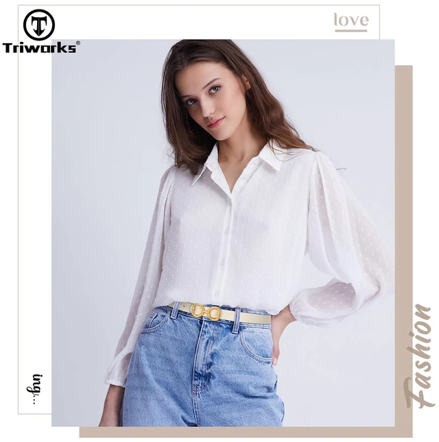 Alt view image 2 of 7 - TRIWORKS Women Reversible Leather Belt for Jeans Pants,Fashion Gold Buckle Ladies Dress BeltB-Black/Beige