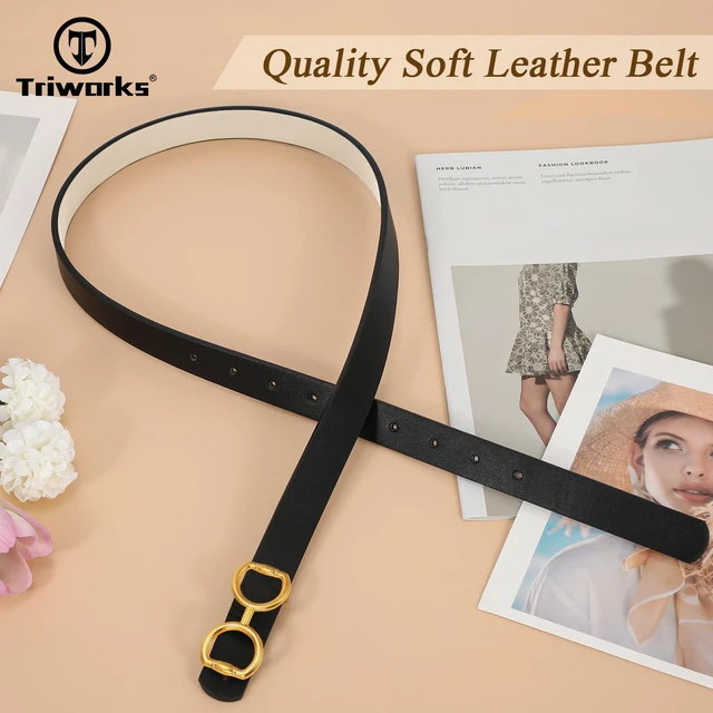 Alt view image 7 of 7 - TRIWORKS Women Reversible Leather Belt for Jeans Pants,Fashion Gold Buckle Ladies Dress BeltB-Black/Beige