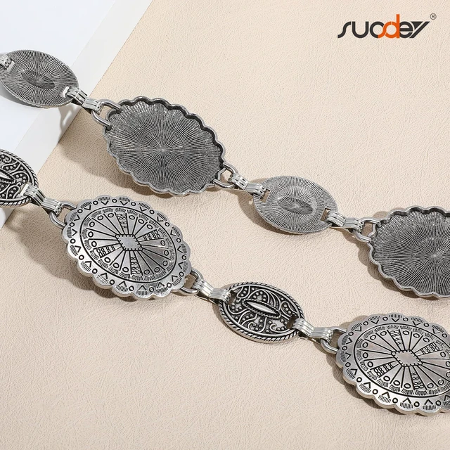 Alt view image 4 of 6 - SUOSDEY Western Chain Belts for Women Cowgirl Concho Country Turquoise Belts Fashion Waist Belt for Dresses Jeans