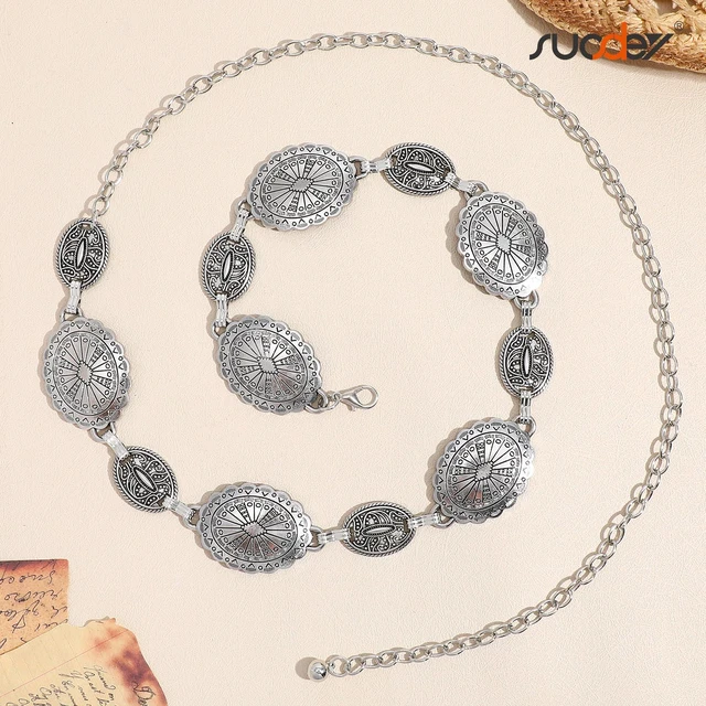 Alt view image 5 of 6 - SUOSDEY Western Chain Belts for Women Cowgirl Concho Country Turquoise Belts Fashion Waist Belt for Dresses Jeans
