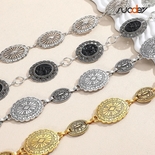 Alt view image 6 of 6 - SUOSDEY Western Chain Belts for Women Cowgirl Concho Country Turquoise Belts Fashion Waist Belt for Dresses Jeans