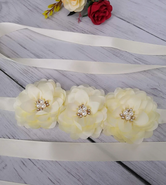 Alt view image 2 of 4 - Oyabridal Flower Girl Sash Belt for Dresses Bride/Bridesmaid Sash Belts Flower Pearls Sashes for Wedding Dress (Ivory)