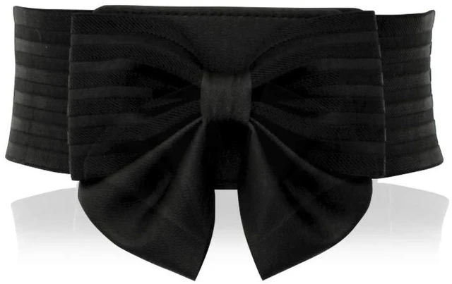 Main image of YALEMEI Women's Cute Bow Wide Elastic Waist Belt - Adorable Accessory Dress, Black, Medium