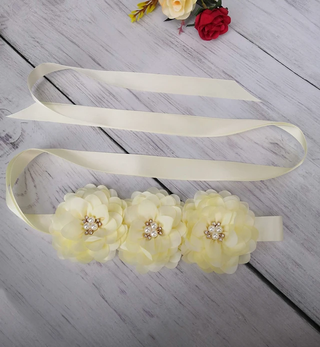 Alt view image 3 of 4 - Oyabridal Flower Girl Sash Belt for Dresses Bride/Bridesmaid Sash Belts Flower Pearls Sashes for Wedding Dress (Ivory)
