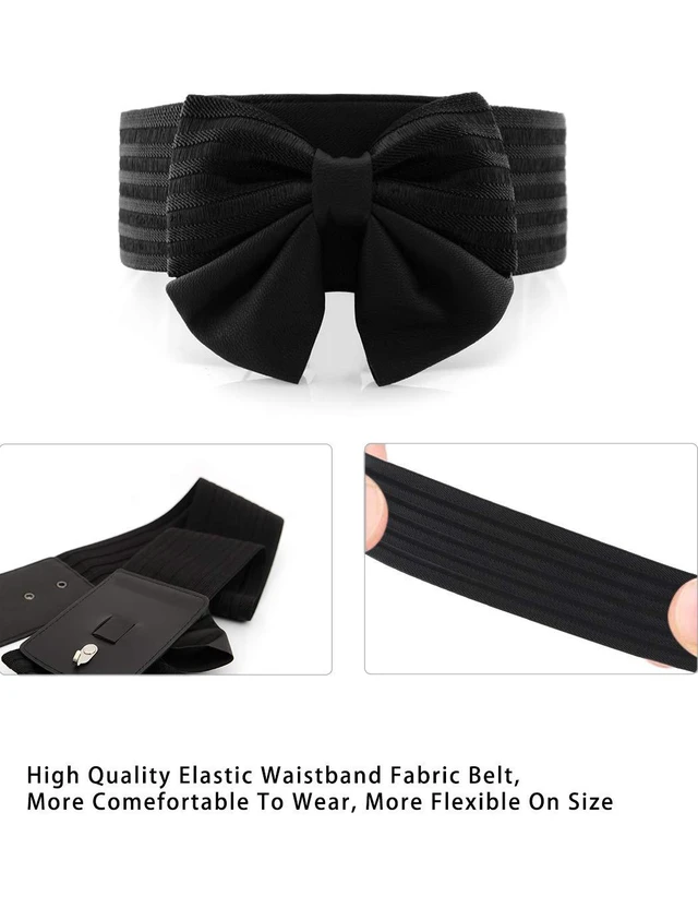 Alt view image 4 of 6 - YALEMEI Women's Cute Bow Wide Elastic Waist Belt - Adorable Accessory Dress, Black, Medium