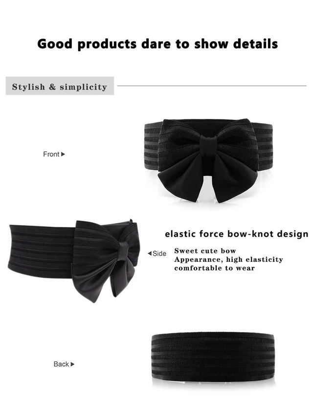 Alt view image 3 of 6 - YALEMEI Women's Cute Bow Wide Elastic Waist Belt - Adorable Accessory Dress, Black, Medium