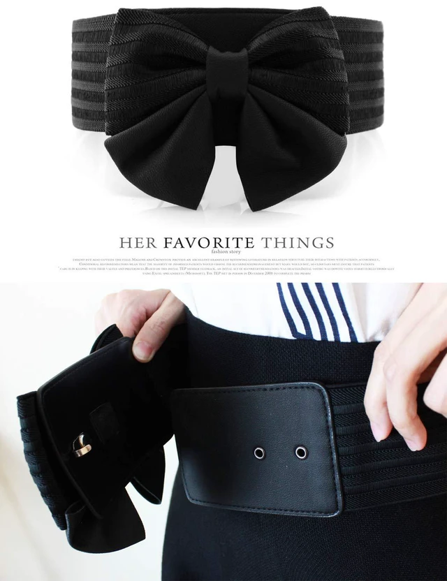 Alt view image 5 of 6 - YALEMEI Women's Cute Bow Wide Elastic Waist Belt - Adorable Accessory Dress, Black, Medium