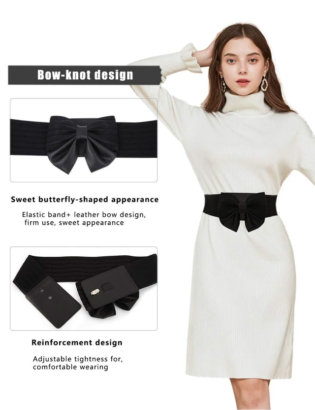 Alt view image 2 of 6 - YALEMEI Women's Cute Bow Wide Elastic Waist Belt - Adorable Accessory Dress, Black, Medium