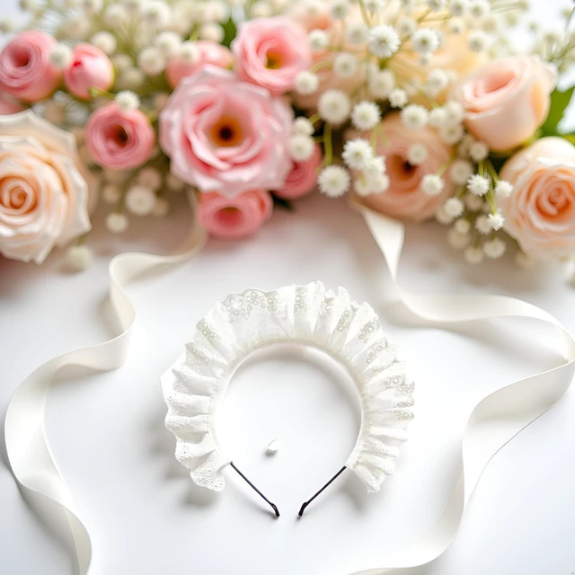 Alt view image 6 of 7 - White Lolita Pleated Laces Hair Hoop Hollow-Out Pattern Headband Makeup Wash Face Hairhoop Cosplay Party Headpiece Maid Hair AccessoriesHats and CapsWomen's HeadbandsHair AccessoriesFashion
