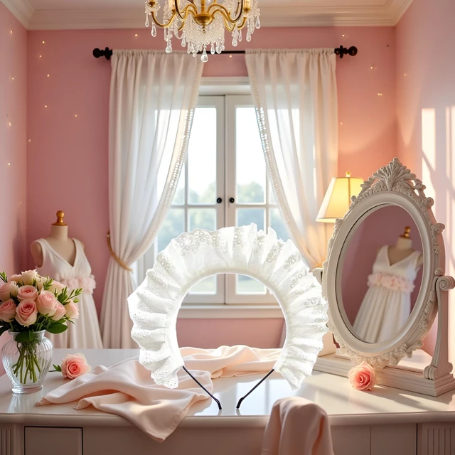 Alt view image 7 of 7 - White Lolita Pleated Laces Hair Hoop Hollow-Out Pattern Headband Makeup Wash Face Hairhoop Cosplay Party Headpiece Maid Hair AccessoriesHats and CapsWomen's HeadbandsHair AccessoriesFashion