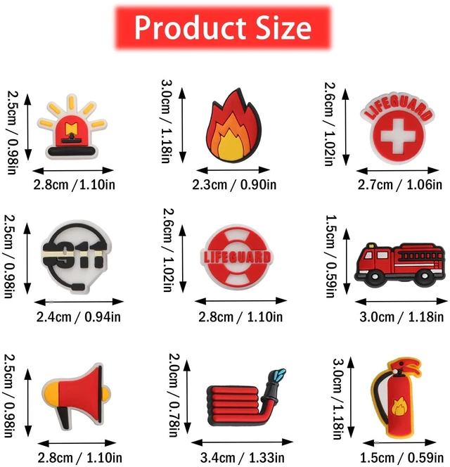 Alt view image 7 of 7 - mortd Fireman Theme Shoe Decoration Charms, 16PCS Firefighter Fire Truck Fire Extinguisher Fire Hydrant Charms for Shoe Wristband, PVC Shoe Charms for Decor Party Favor Adults Holiday Birthday Gifts
