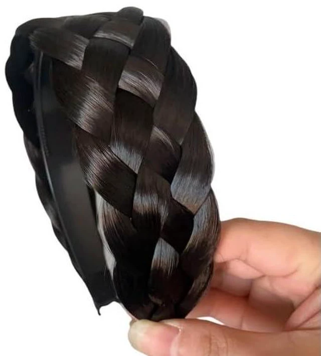 Main image of Jowxsx Black Brown Twist Braided Headband Wig Wide-Brimmed Hair Hoop Simple Ponytail Braid Hairpiece Hairband Hair Accessories Stretch Quality Synthetic Braided Headband Women Girl Braid