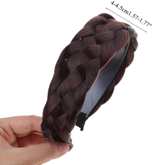 Alt view image 2 of 7 - Jowxsx Black Brown Twist Braided Headband Wig Wide-Brimmed Hair Hoop Simple Ponytail Braid Hairpiece Hairband Hair Accessories Stretch Quality Synthetic Braided Headband Women Girl Braid