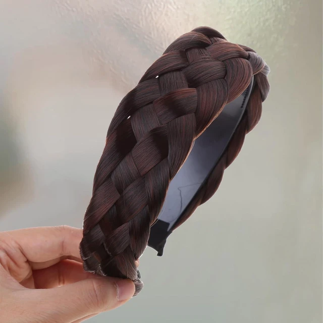 Alt view image 7 of 7 - Jowxsx Black Brown Twist Braided Headband Wig Wide-Brimmed Hair Hoop Simple Ponytail Braid Hairpiece Hairband Hair Accessories Stretch Quality Synthetic Braided Headband Women Girl Braid