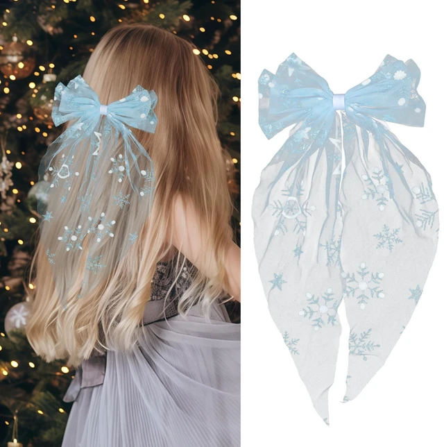 Main image of Christmas Large Hair Bows for Women Big Bow Barrettes Accessories with Red Santa Hat Design Candy Hair Clips Big Ribbon Bows for Girls Party Supplies (snowflake 01)