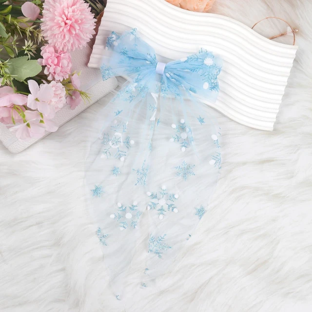 Alt view image 7 of 7 - Christmas Large Hair Bows for Women Big Bow Barrettes Accessories with Red Santa Hat Design Candy Hair Clips Big Ribbon Bows for Girls Party Supplies (snowflake 01)