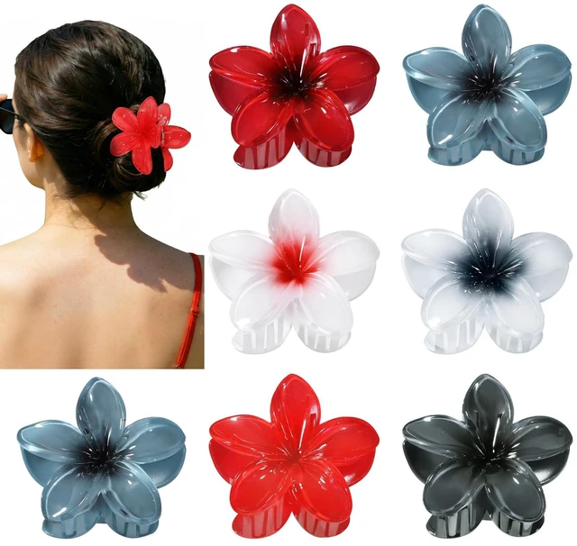 Main image of 6Pcs Hawaiian Flower Hair Clips for Women, Plumeria Flower Claw Clips | Hawaiian Hair Accessories for Girls, Tropical Decor, Beach Essentials, Pool Vacation Wedding Outfit, Luau Party Supplies