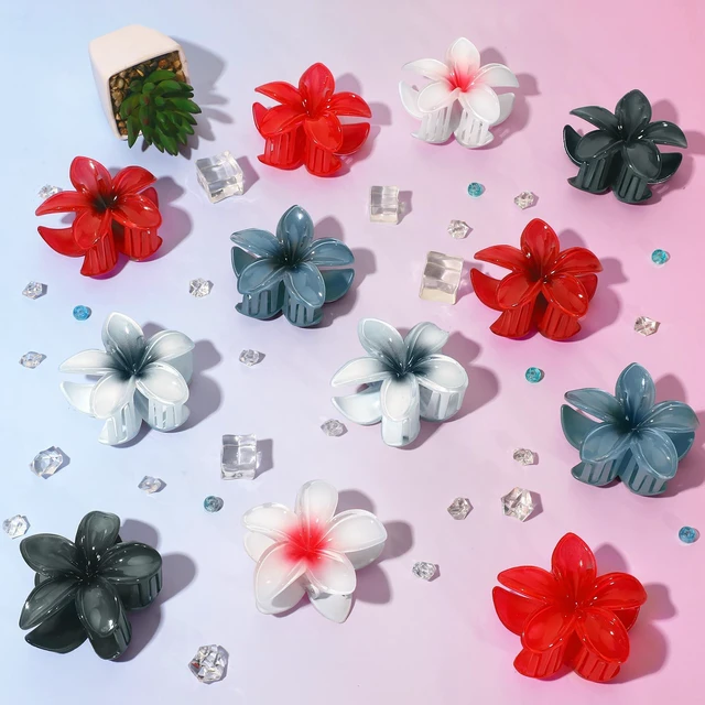 Alt view image 3 of 6 - 6Pcs Hawaiian Flower Hair Clips for Women, Plumeria Flower Claw Clips | Hawaiian Hair Accessories for Girls, Tropical Decor, Beach Essentials, Pool Vacation Wedding Outfit, Luau Party Supplies