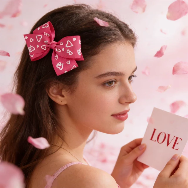 Alt view image 5 of 7 - NEWSPIED Valentine's Day Bow Headband Rose Red Cute Hair Bands with 2Pcs Heart Bow Hair Clips Set Valentines Headband for Party Favor Valentines Hair Accessories