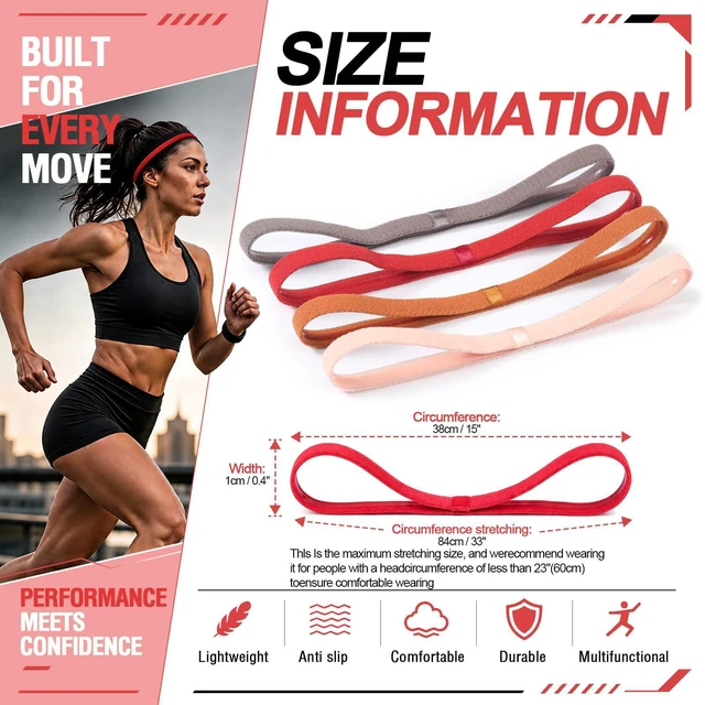 Alt view image 2 of 7 - Sumind Thick Non-Slip Elastic Sport Headbands, Elastic Silicone Grip Exercise Hair and Sweatbands for Yoga (Brown Tones,4 Pieces)
