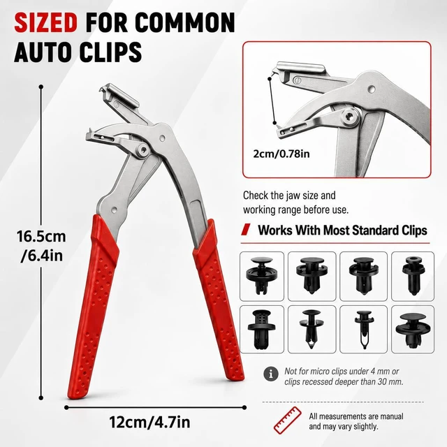 Alt view image 4 of 7 - Car Clip Pliers, Auto Clip Removal Pliers, Panel Clip Removal Tool for Automotive Plastic Fasteners, Trim Clips & Door Panel Removal, 17-4 PH Stainless Steel, Damage-Free Removal