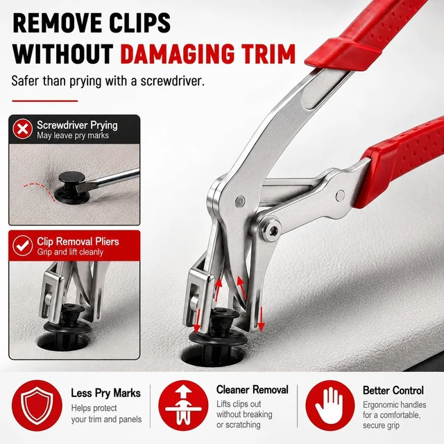 Alt view image 2 of 7 - Car Clip Pliers, Auto Clip Removal Pliers, Panel Clip Removal Tool for Automotive Plastic Fasteners, Trim Clips & Door Panel Removal, 17-4 PH Stainless Steel, Damage-Free Removal