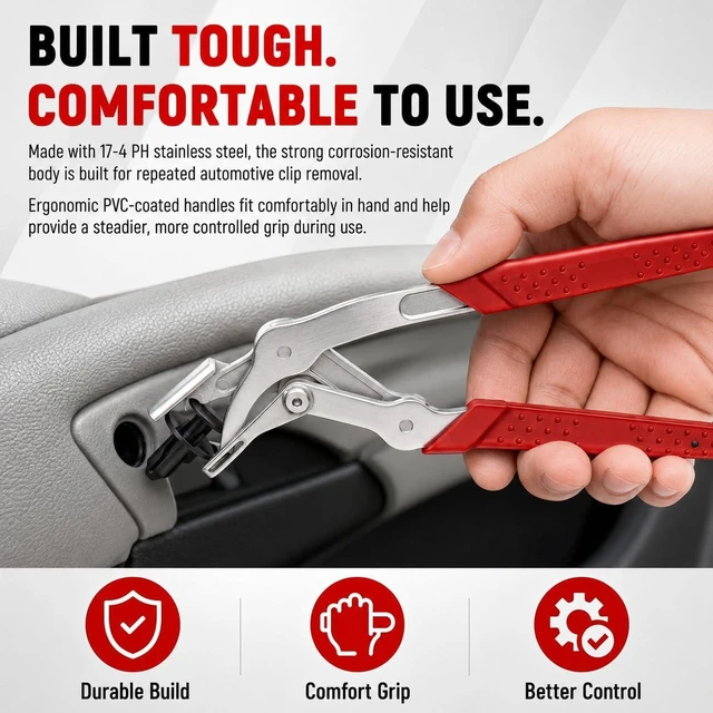 Alt view image 5 of 7 - Car Clip Pliers, Auto Clip Removal Pliers, Panel Clip Removal Tool for Automotive Plastic Fasteners, Trim Clips & Door Panel Removal, 17-4 PH Stainless Steel, Damage-Free Removal