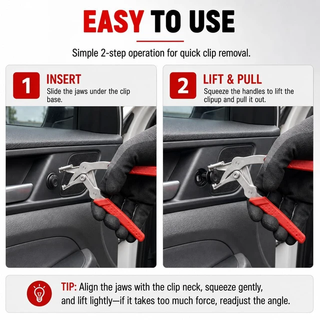 Alt view image 6 of 7 - Car Clip Pliers, Auto Clip Removal Pliers, Panel Clip Removal Tool for Automotive Plastic Fasteners, Trim Clips & Door Panel Removal, 17-4 PH Stainless Steel, Damage-Free Removal