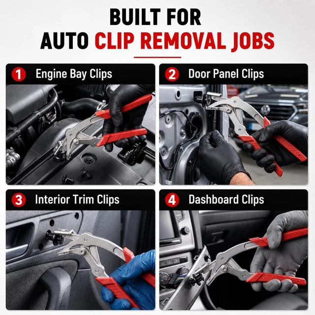 Alt view image 7 of 7 - Car Clip Pliers, Auto Clip Removal Pliers, Panel Clip Removal Tool for Automotive Plastic Fasteners, Trim Clips & Door Panel Removal, 17-4 PH Stainless Steel, Damage-Free Removal