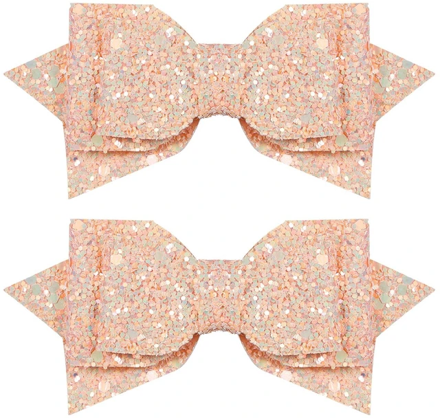 Main image of 4 inch Glitter Light Pink Hair Bows Clips Sparkling Sequin Cheer Barrettes Alligator Hairpins for Toddler Teens School Girls Children Women Xmas Valentines Birthday Gift