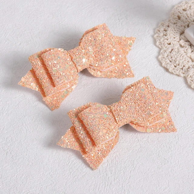 Alt view image 2 of 7 - 4 inch Glitter Light Pink Hair Bows Clips Sparkling Sequin Cheer Barrettes Alligator Hairpins for Toddler Teens School Girls Children Women Xmas Valentines Birthday Gift