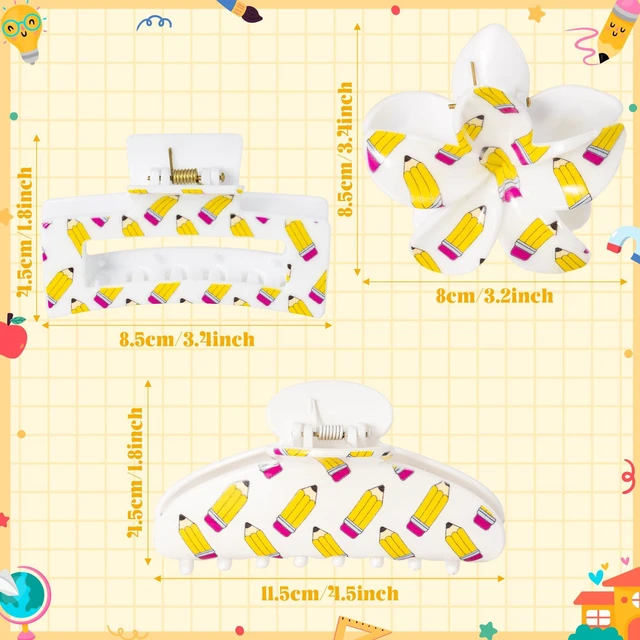 Alt view image 2 of 7 - PANTIDE 3Pcs Pencil Hair Claw Clips for Women Girls - Back To School Funny Cute Yellow Pencil Rectangle Flower Banana Nonslip Acrylic Hair Clip Accessories, Teacher Appreciation Birthday Party Gift