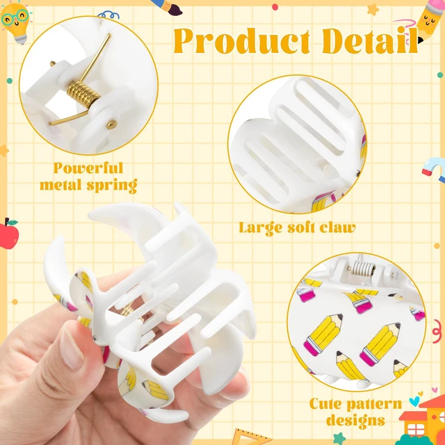Alt view image 3 of 7 - PANTIDE 3Pcs Pencil Hair Claw Clips for Women Girls - Back To School Funny Cute Yellow Pencil Rectangle Flower Banana Nonslip Acrylic Hair Clip Accessories, Teacher Appreciation Birthday Party Gift