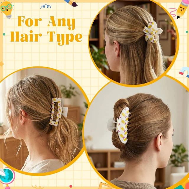Alt view image 5 of 7 - PANTIDE 3Pcs Pencil Hair Claw Clips for Women Girls - Back To School Funny Cute Yellow Pencil Rectangle Flower Banana Nonslip Acrylic Hair Clip Accessories, Teacher Appreciation Birthday Party Gift