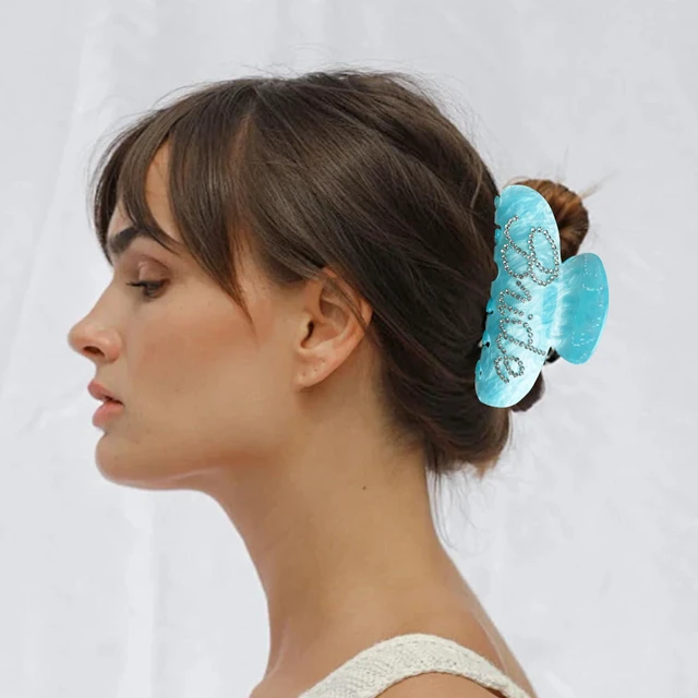 Alt view image 4 of 7 - Bride Claw Hair Clip, Bride White Acrylic Hair Clips with Rhinestone Logo, Bachelorette Party Wedding Birthday Banana Barrettes Hair Decorations for Girl, Trendy Bridal Claws (Blue)