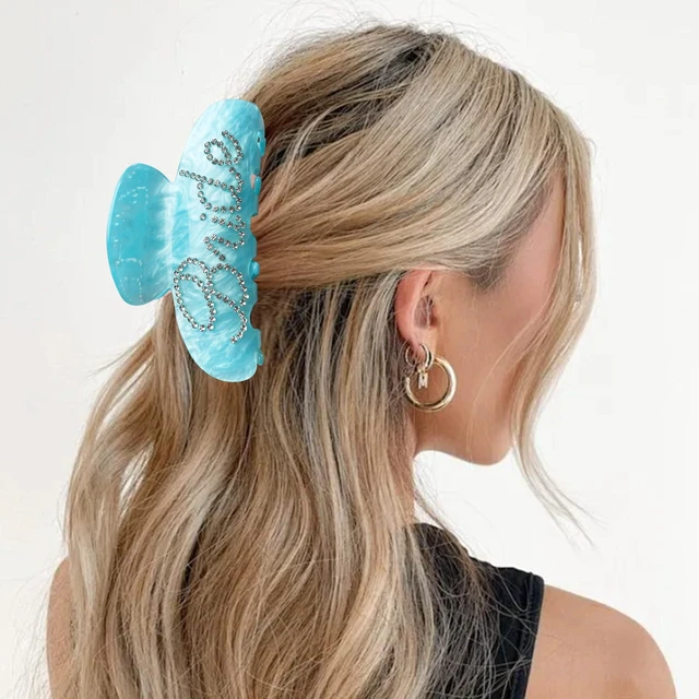 Alt view image 5 of 7 - Bride Claw Hair Clip, Bride White Acrylic Hair Clips with Rhinestone Logo, Bachelorette Party Wedding Birthday Banana Barrettes Hair Decorations for Girl, Trendy Bridal Claws (Blue)