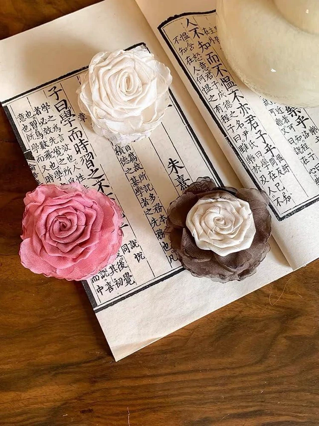Alt view image 5 of 5 - Agirlvct 3 Pack Flower Hair Clip Medium, Small Rose Claw Clips for High Ponytail,Hair Clips Travel Beach Holiday Birthday Gift for Mother Girl Thick Thin Long Hair(Pink Gray-white White)