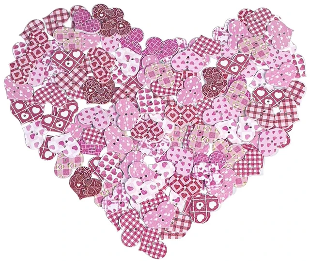 Main image of Chenkou Craft Assorted 100pcs Mix Sizes Styles Colors Wood Buttons Craft Sewing Button (Assorted, Assorted) (Pink,Valentie's Day)