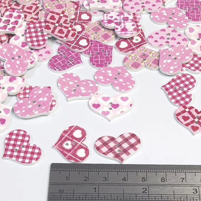 Alt view image 2 of 5 - Chenkou Craft Assorted 100pcs Mix Sizes Styles Colors Wood Buttons Craft Sewing Button (Assorted, Assorted) (Pink,Valentie's Day)