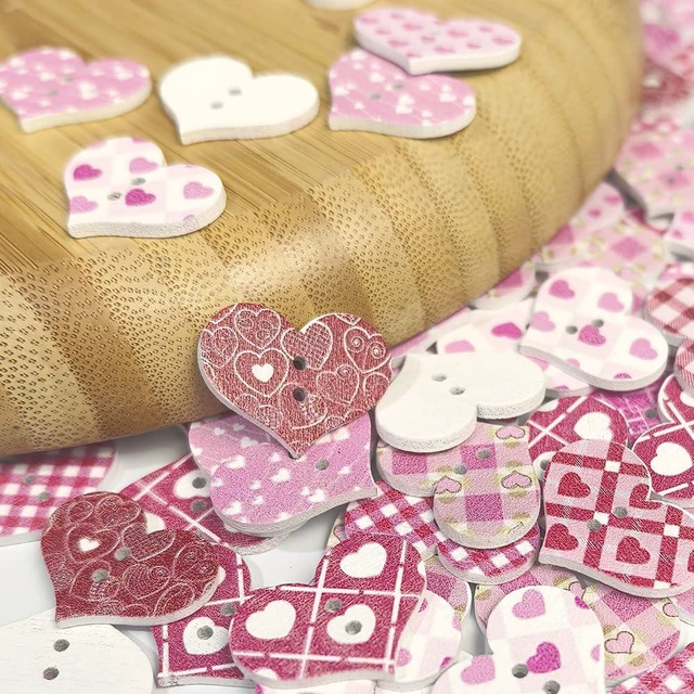 Alt view image 4 of 5 - Chenkou Craft Assorted 100pcs Mix Sizes Styles Colors Wood Buttons Craft Sewing Button (Assorted, Assorted) (Pink,Valentie's Day)