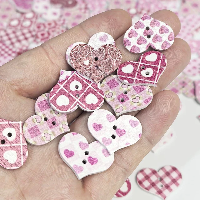 Alt view image 3 of 5 - Chenkou Craft Assorted 100pcs Mix Sizes Styles Colors Wood Buttons Craft Sewing Button (Assorted, Assorted) (Pink,Valentie's Day)