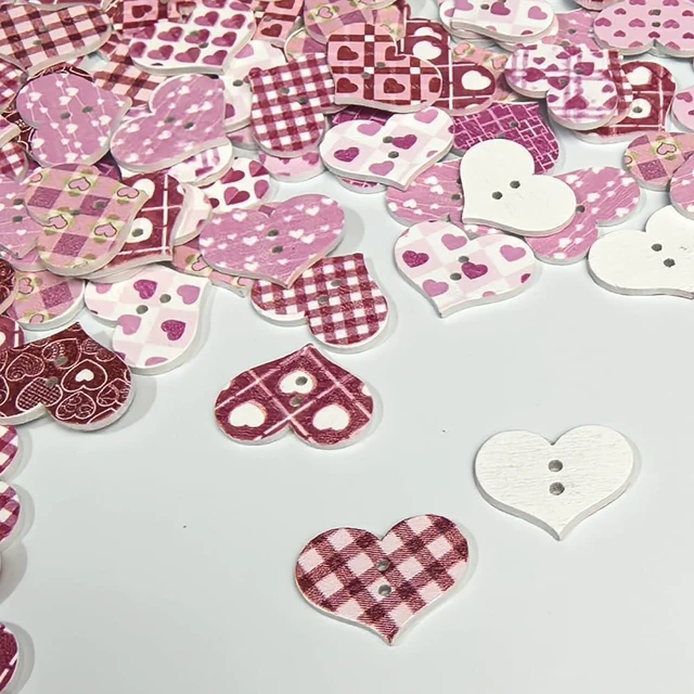 Alt view image 5 of 5 - Chenkou Craft Assorted 100pcs Mix Sizes Styles Colors Wood Buttons Craft Sewing Button (Assorted, Assorted) (Pink,Valentie's Day)