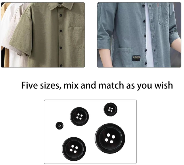 Alt view image 3 of 6 - Lilaly Black Sewing Buttons, 100 pcs, 5 Sizes Round Buttons for Clothes | 100 round black resin sewing buttons in 5 sizes, from 0.39 to 1 in, with 4 holes for clothes, mending, and DIY crafts.
