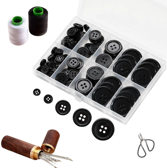 Alt view image 4 of 6 - Lilaly Black Sewing Buttons, 100 pcs, 5 Sizes Round Buttons for Clothes | 100 round black resin sewing buttons in 5 sizes, from 0.39 to 1 in, with 4 holes for clothes, mending, and DIY crafts.