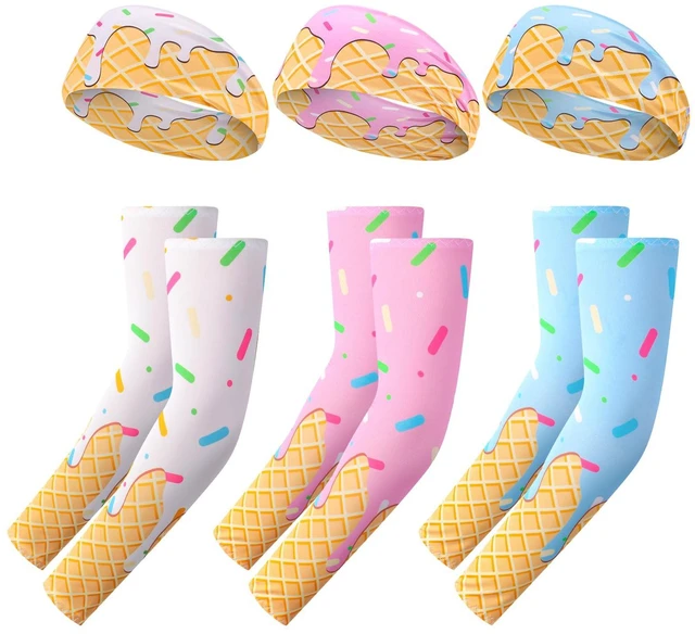 Main image of 3 Set/6 Pcs Ice Cream Baseball Headbands and Arm Sleeves | UV Protection Cooling Sleeve for Youth Teen Adult Football Basketball Gym Party Favors